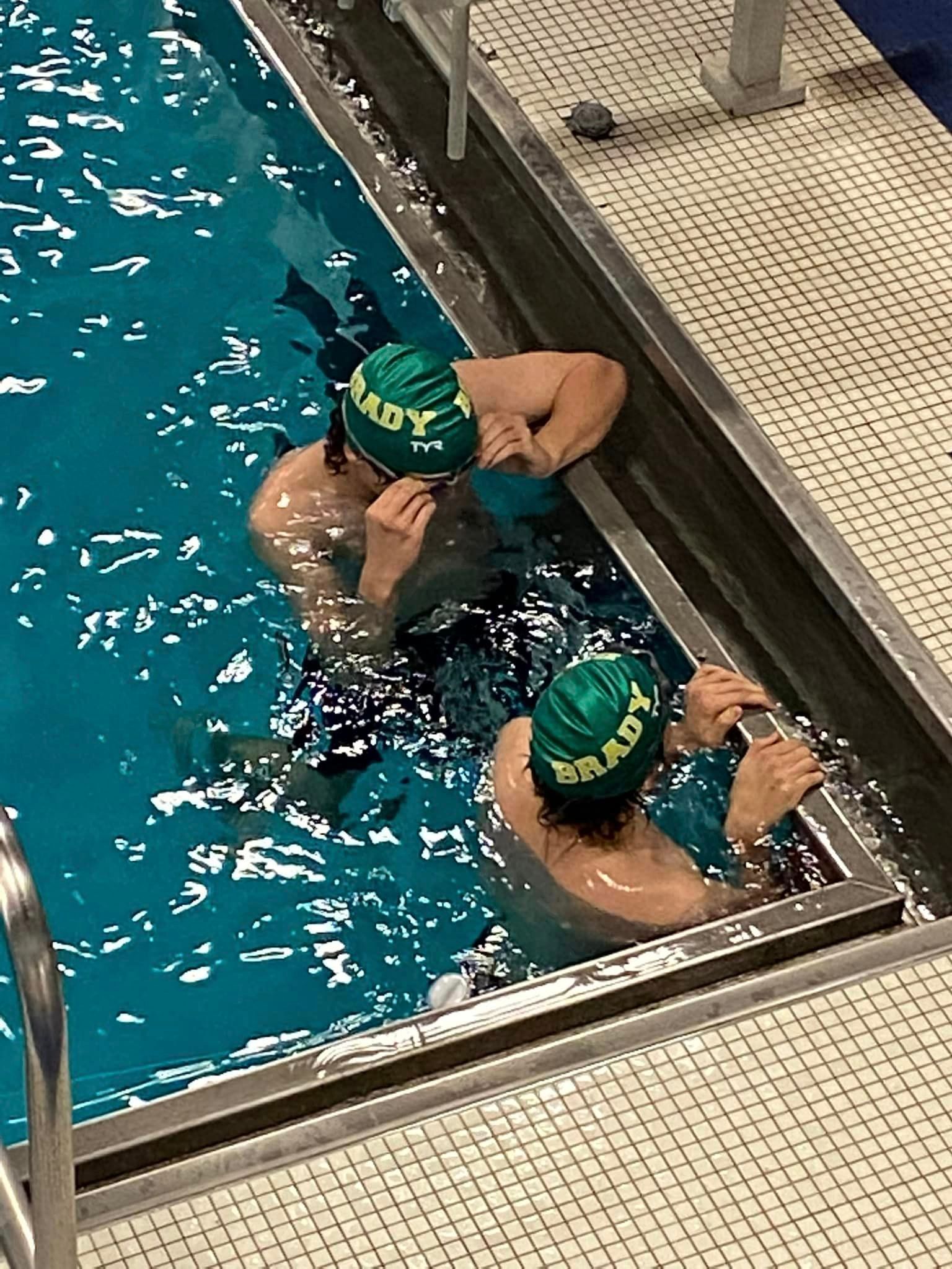 swimmer in pool with brady cap on 