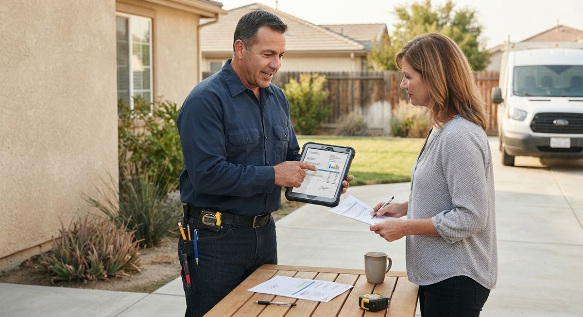 Handyman reviewing a project estimate with a Tulare homeowner