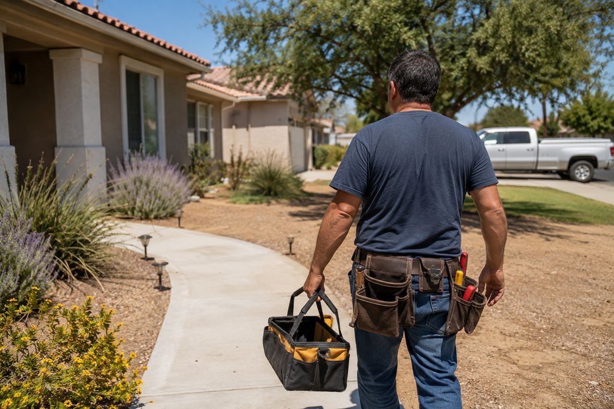 Handyman arriving at a residential property in Tulare, CA