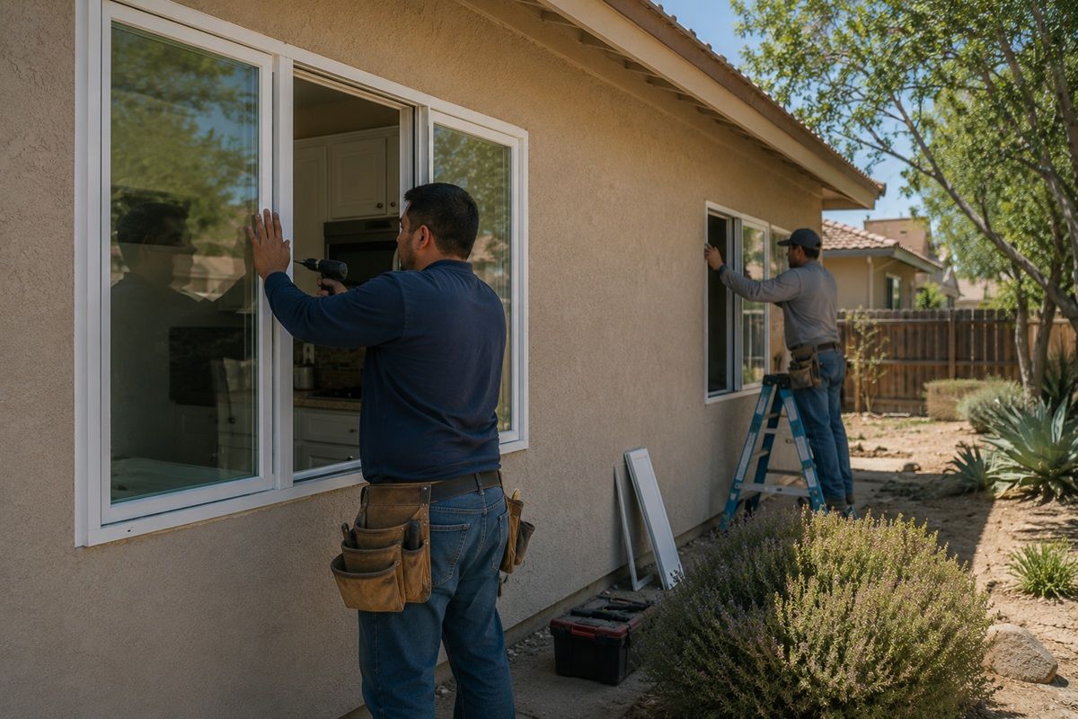 Replacement window installation project underway at a Tulare home
