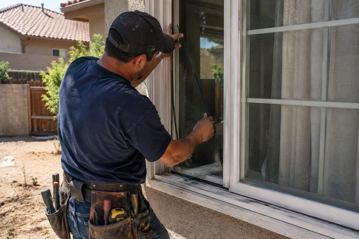 Residential window glass replacement project in Tulare, California