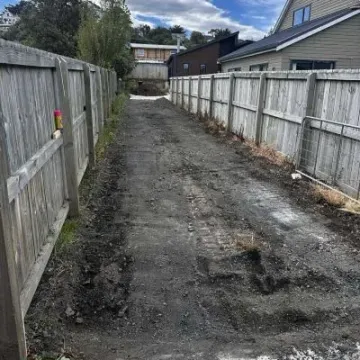 Before: Gravel driveway prior to concrete pour, 50m x 3m, Brighton, Dunedin