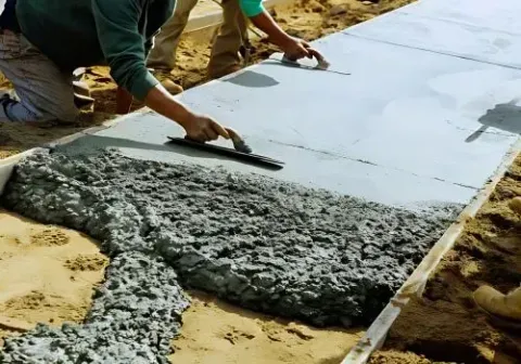 Dunners Concrete contractors are pouring and levelling a concrete path for a city centre construction job.