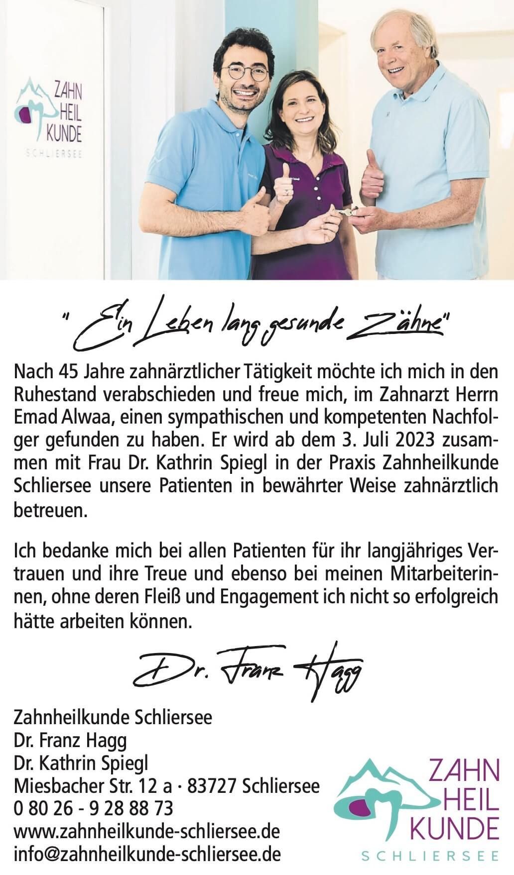 Übergabe Dr. Hagg an Zahnarzt Alwaa