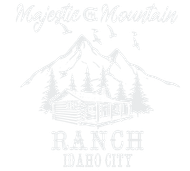 Majestic Mountain Ranch logo: cabin, mountains, trees, birds, "RANCH" and "Idaho City" text.