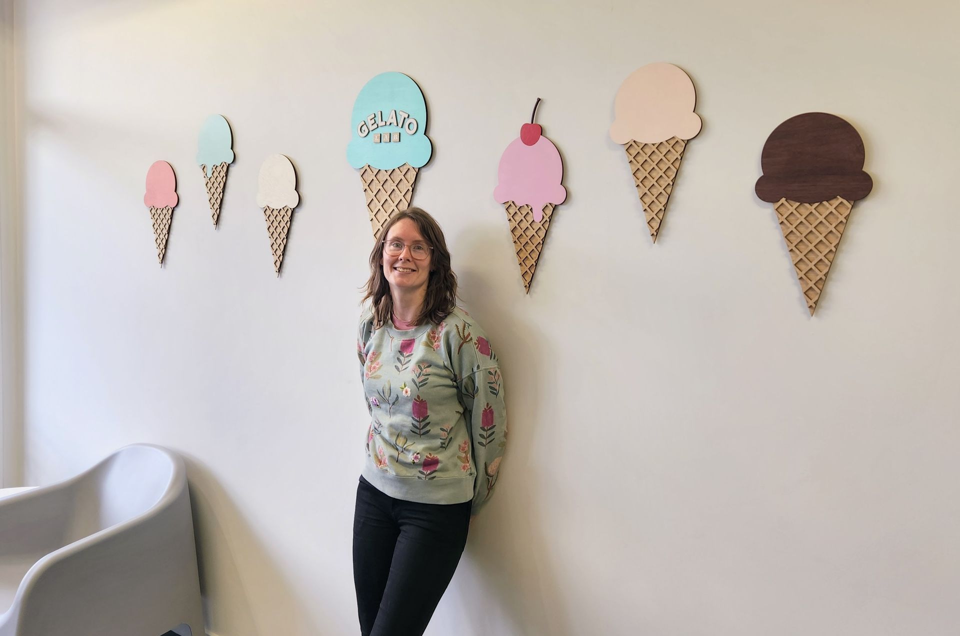 Wooden gelato wall artworks at The Gelato lab, made by Little Wolf Studio