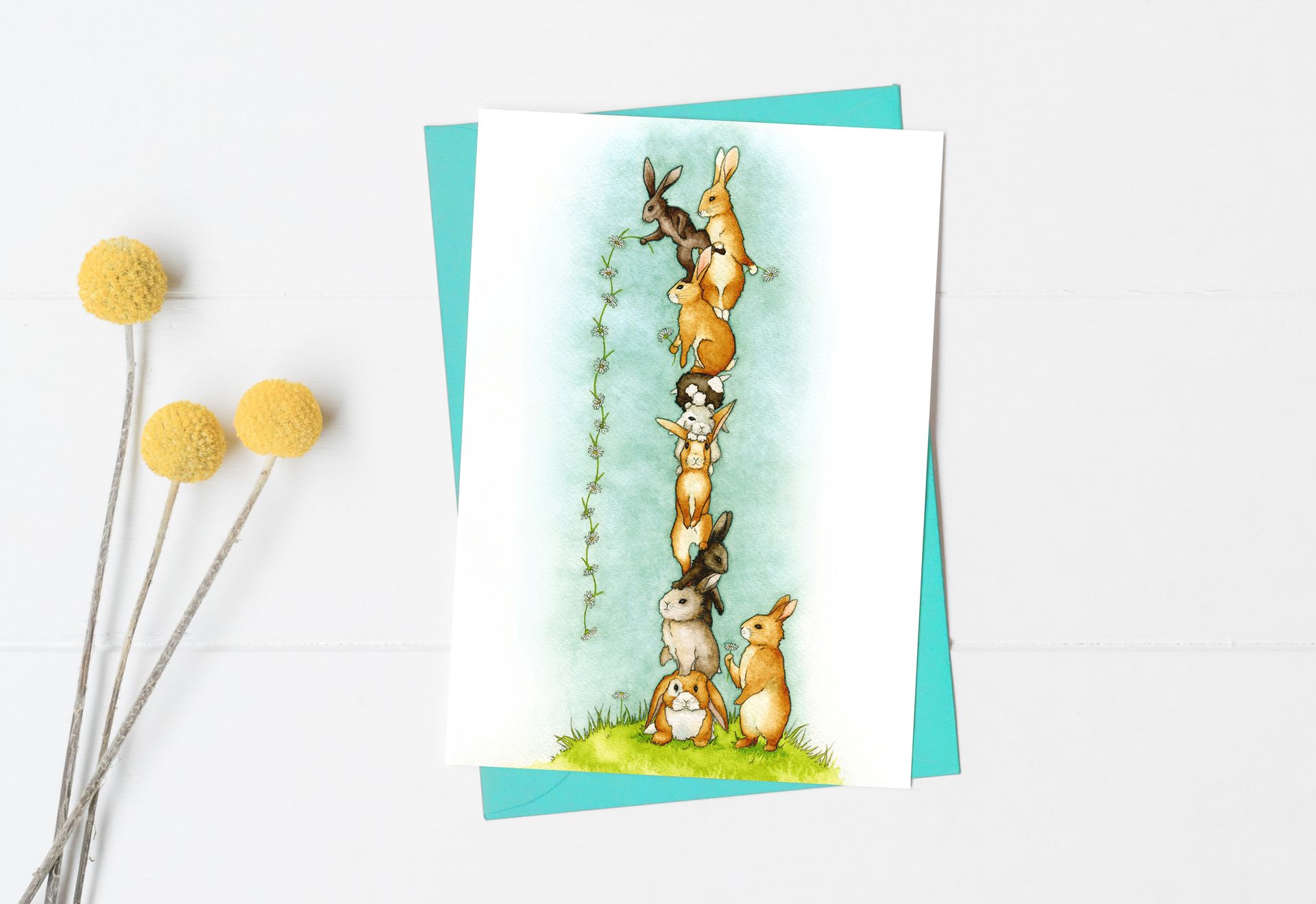 Daisy Chain Bunnies Greeting Card