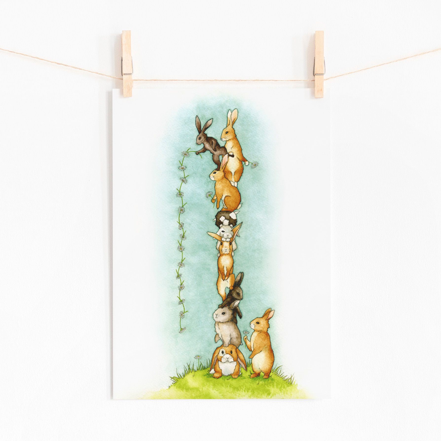 Daisy Chain Bunnies Fine Art Giclee Print