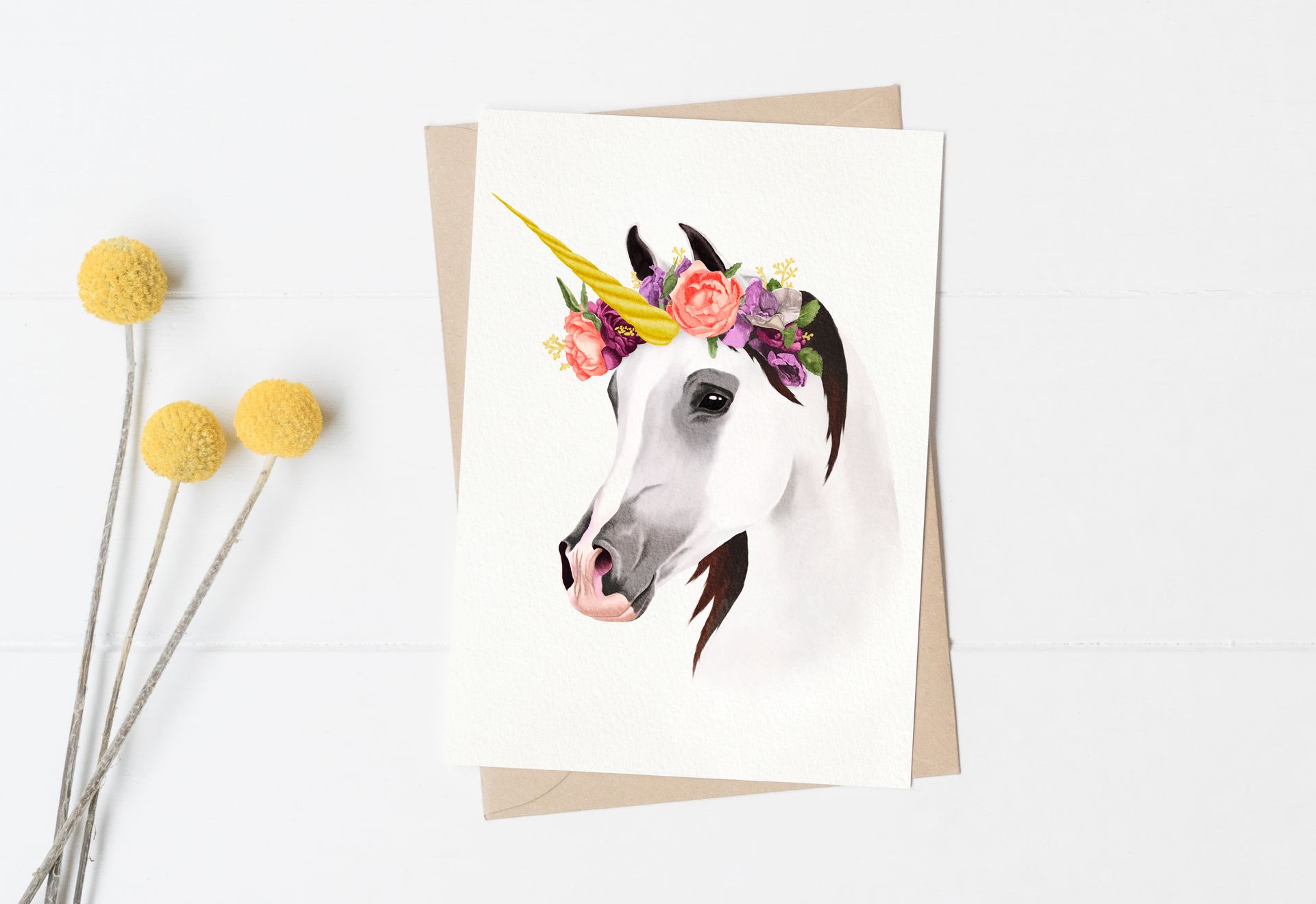 Flower Crown Unicorn Greeting Cards