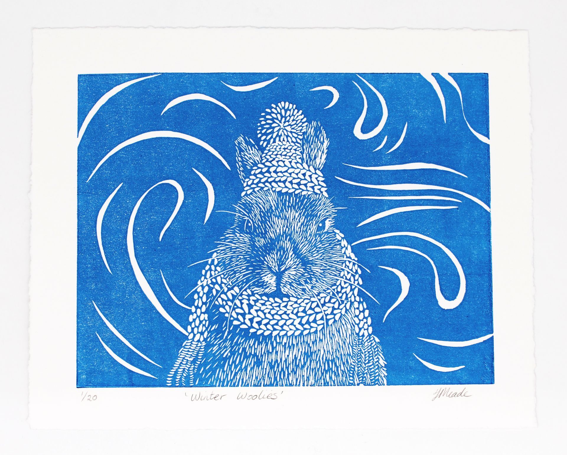 Winter Woolies Bunny Linocut
