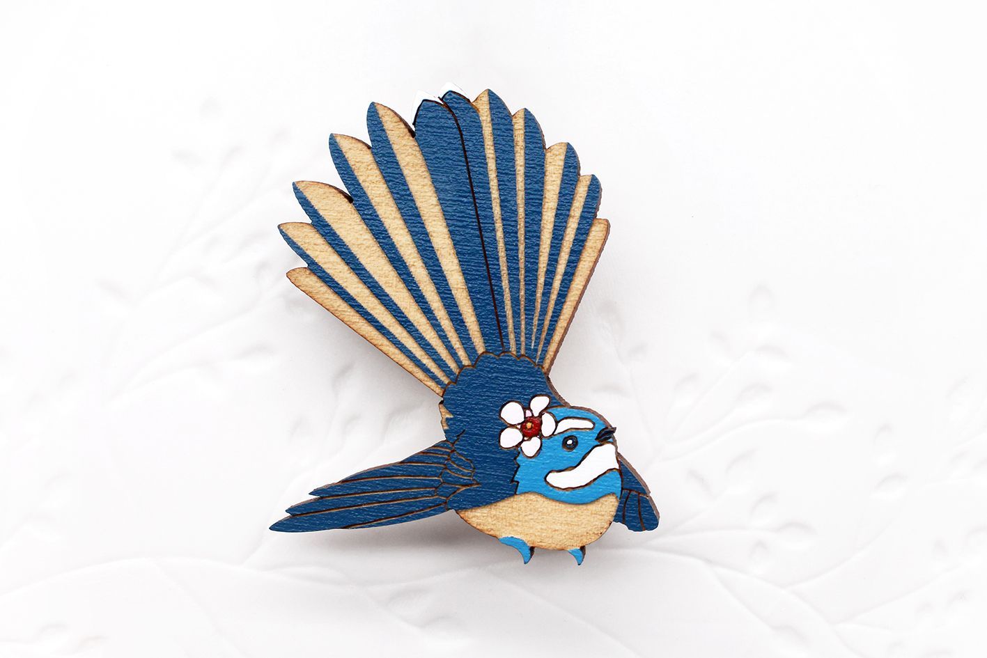 Fantail with Manuka Flower Brooch