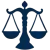 Blue scales of justice icon on a white background