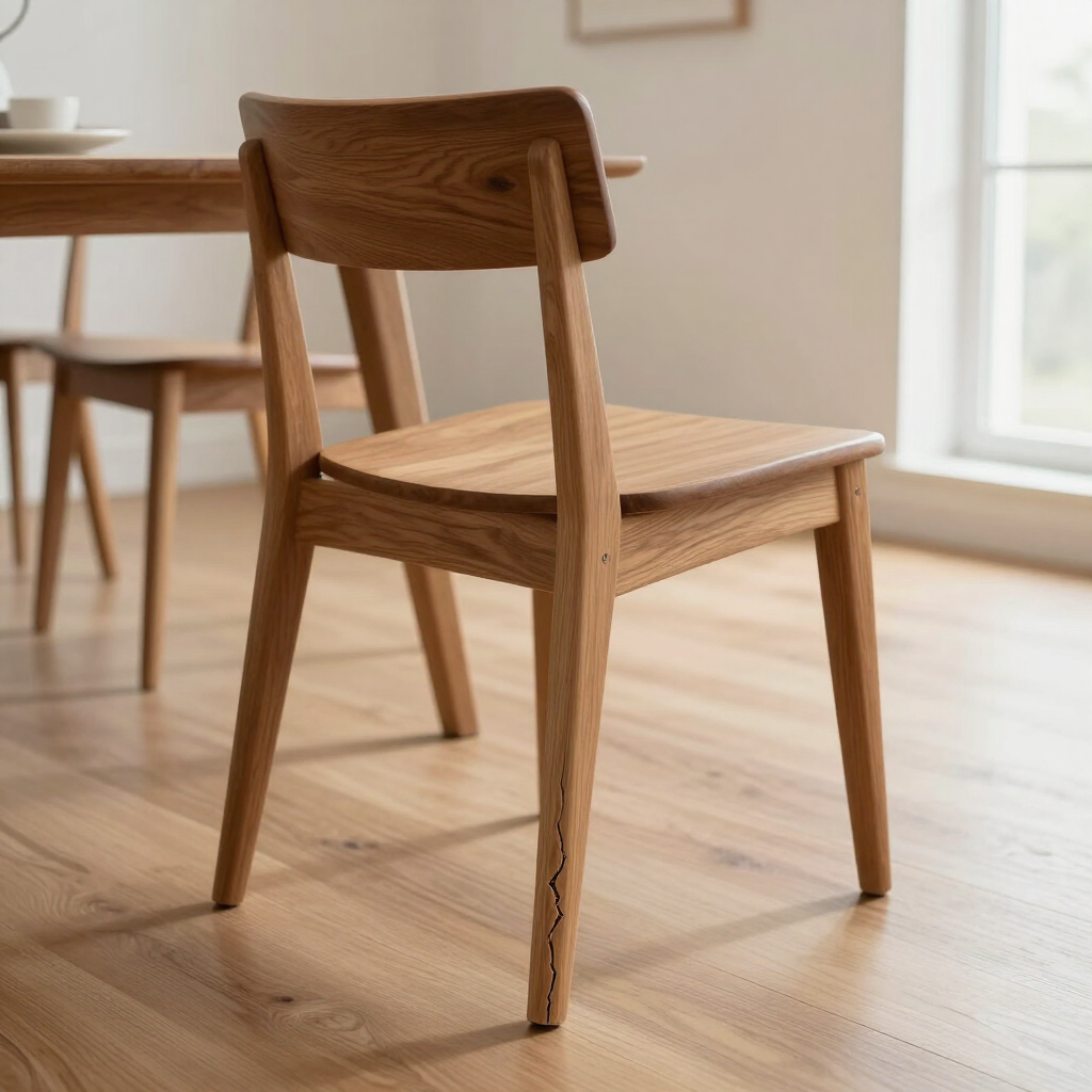 Wooden chair on a light wood floor in a sunlit room near a window.