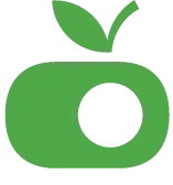 A green apple with a leaf on top of it.