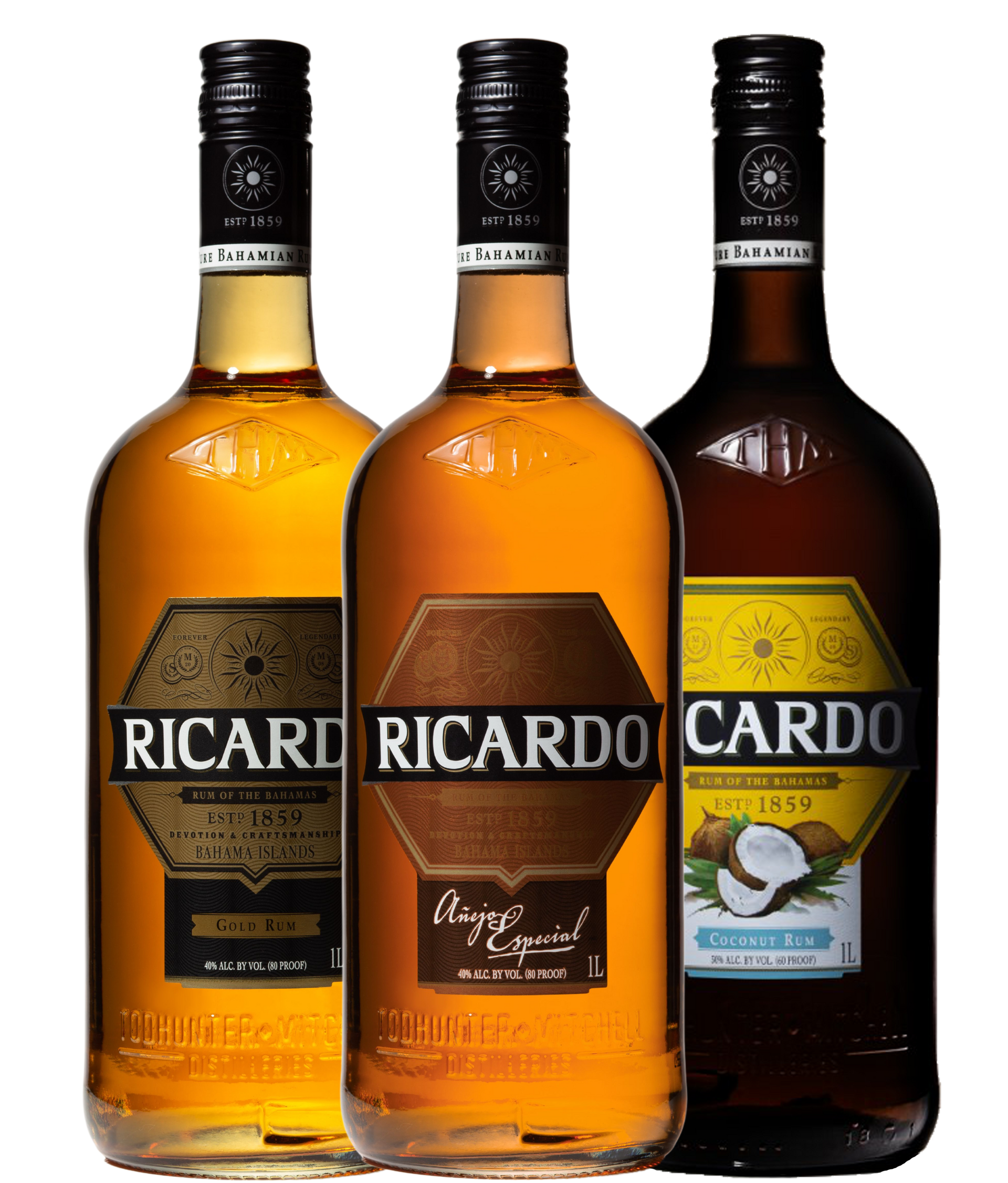 Three bottles of ricardo cardo are lined up next to each other