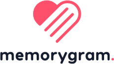 Memorygram logo with a pink heart icon and lowercase black wordmark