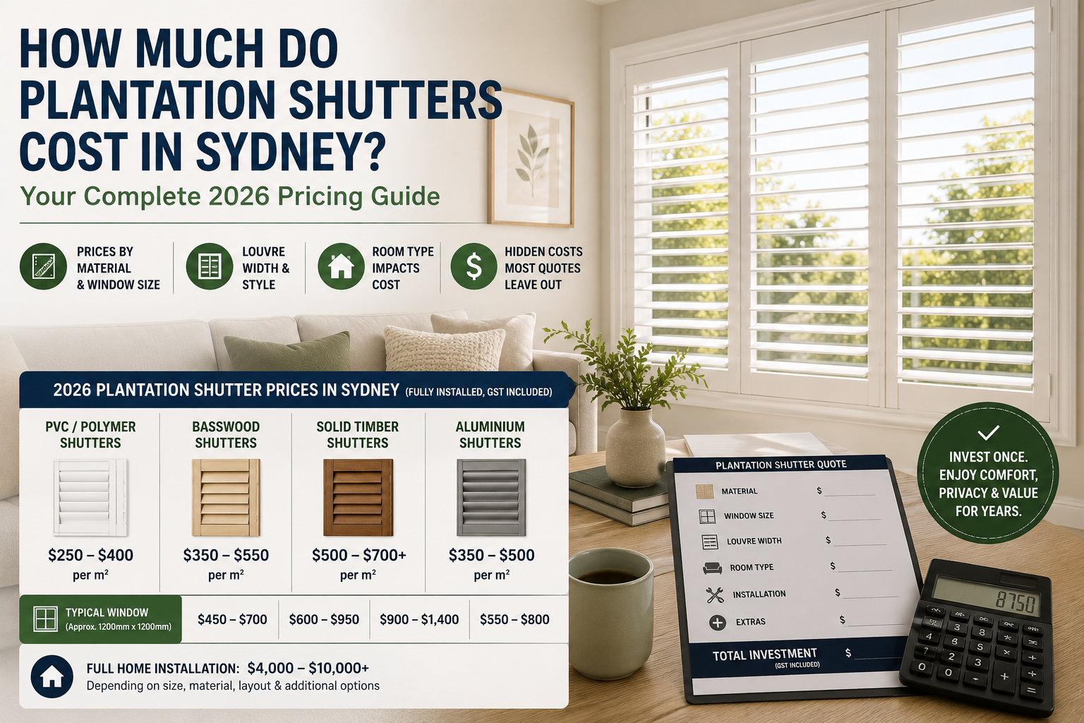 Sydney plantation shutter prices