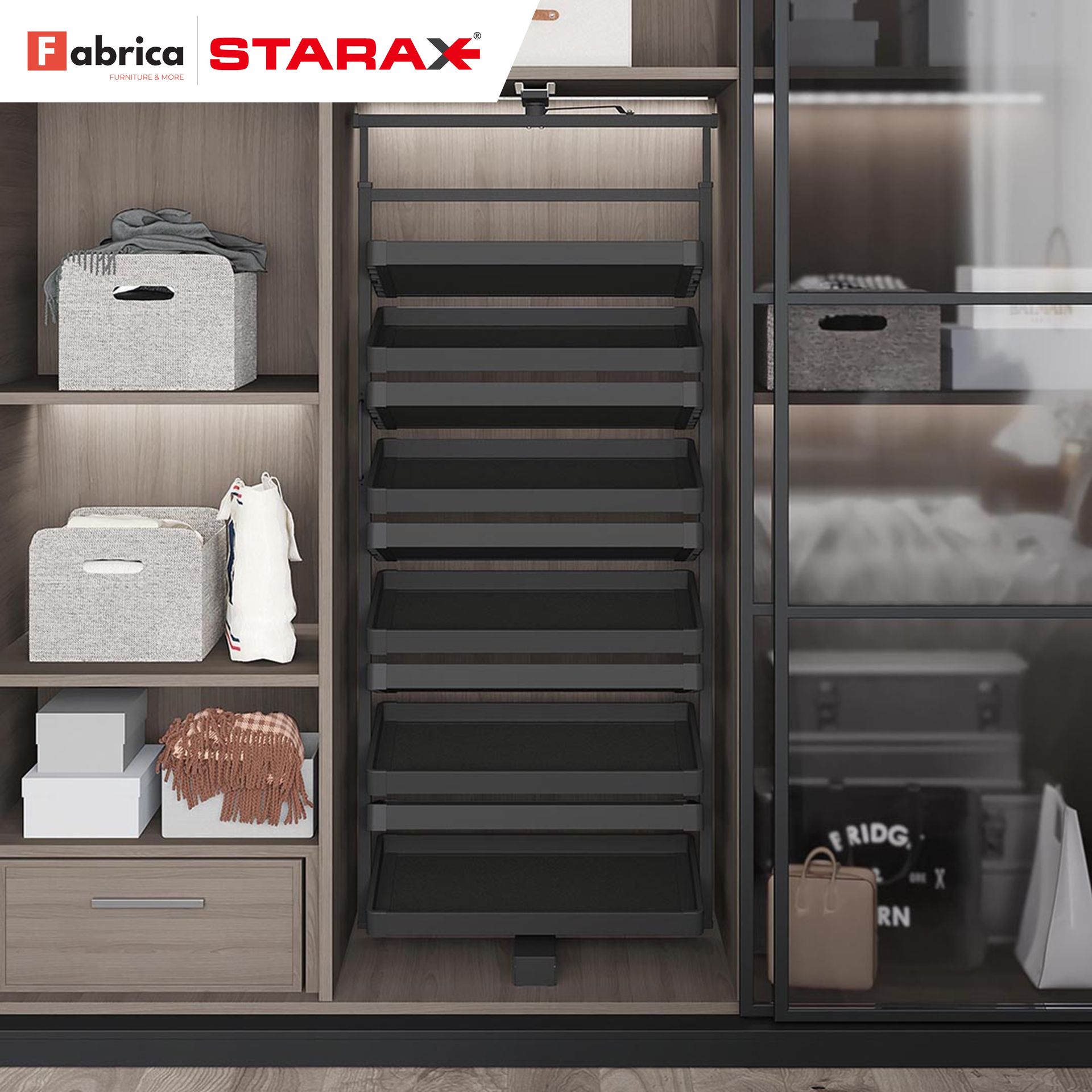 A fabrica starax wardrobe with lots of shelves and drawers