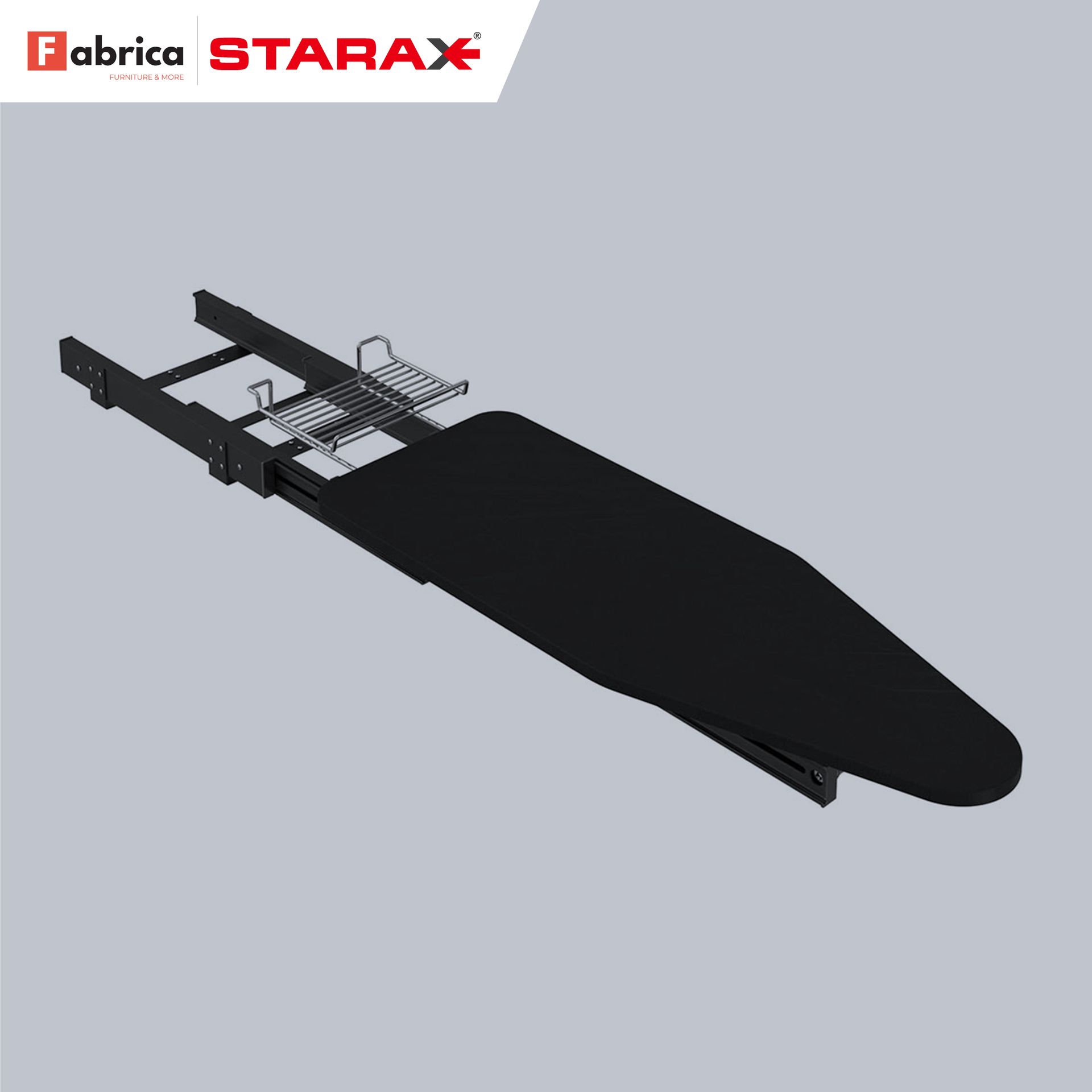 A black ironing board made by fabrica starax