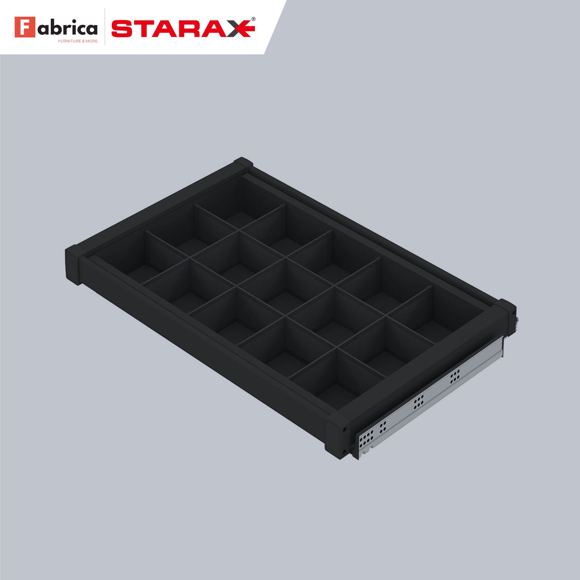 A black fabrica starax drawer with dividers