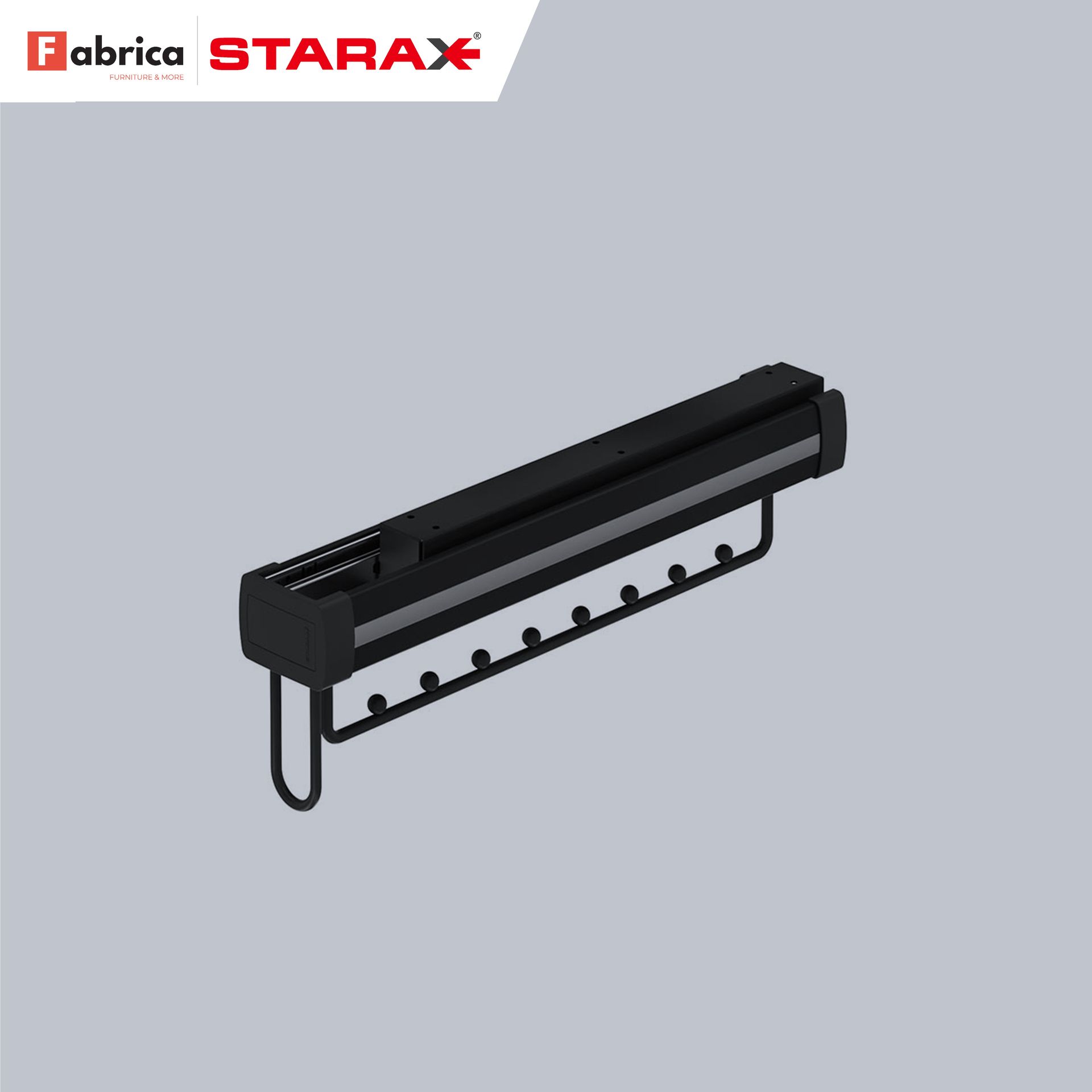 A picture of a starax clothes rack on a grey background