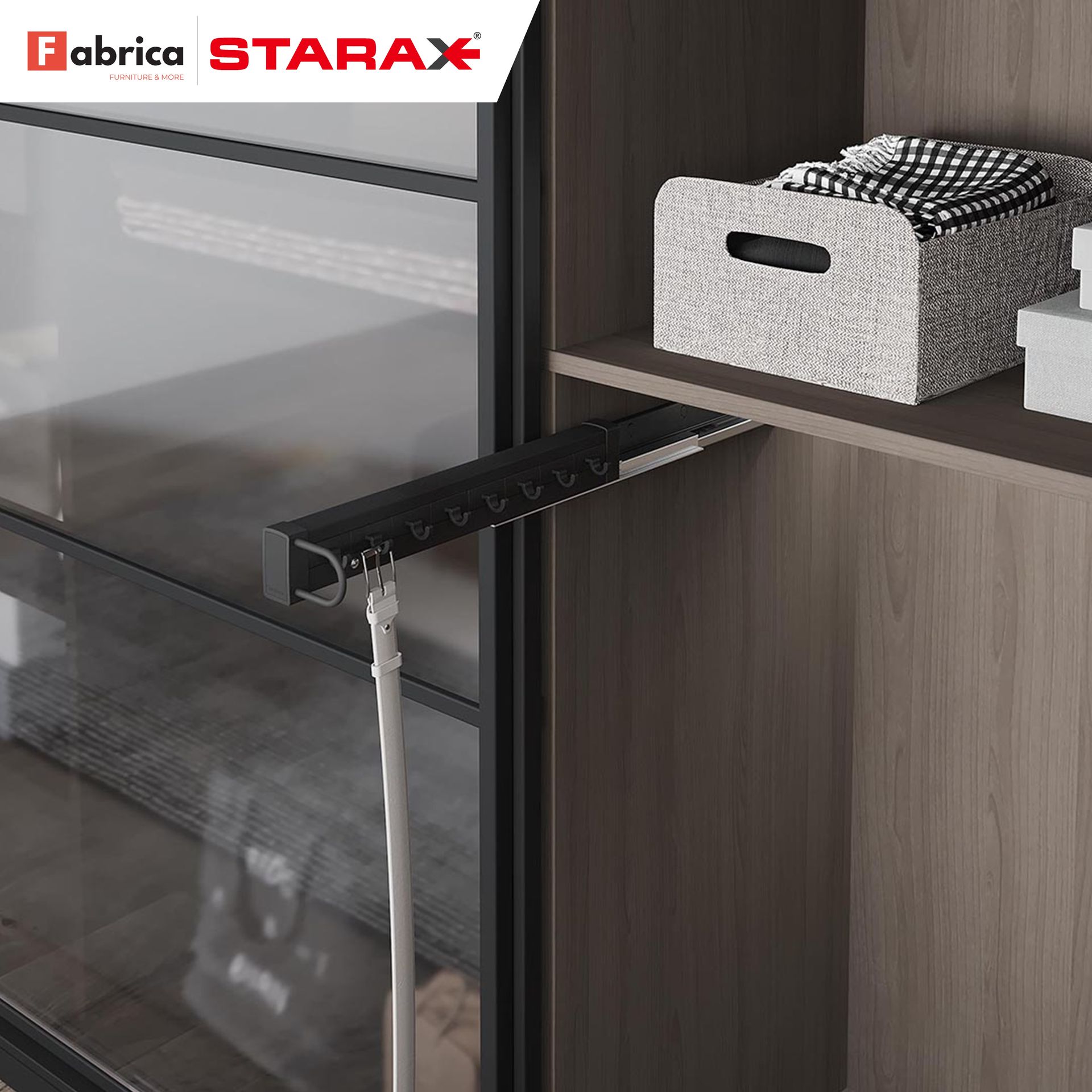 A picture of a clothes rack in a closet.