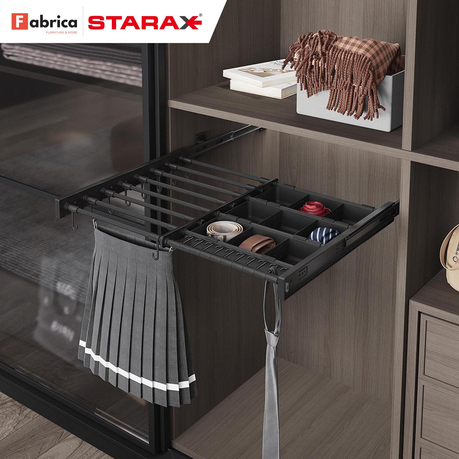 A fabrica starax pants rack in a closet