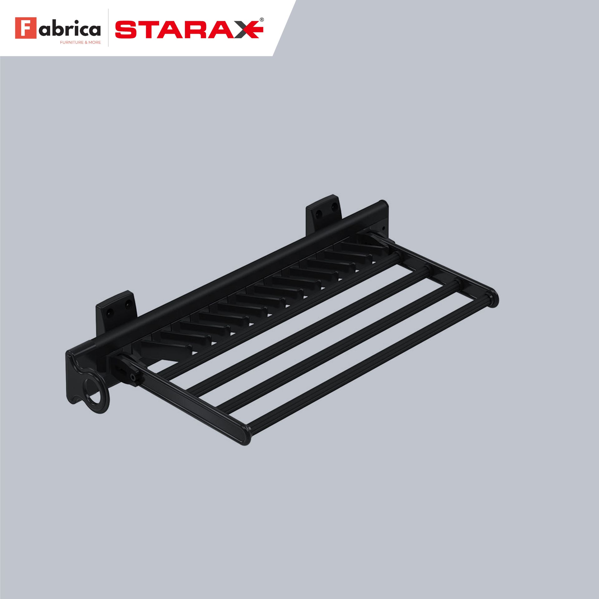 A black towel rack made by fabrica starax