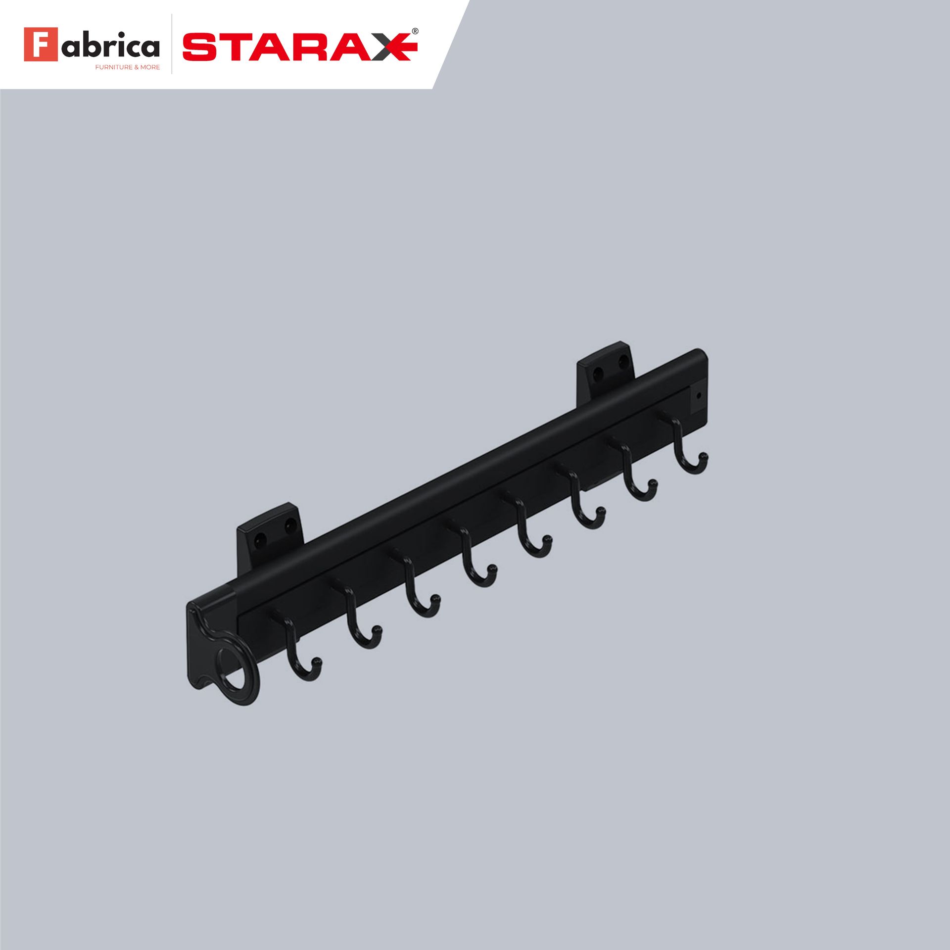 A black coat rack with a bunch of hooks on it