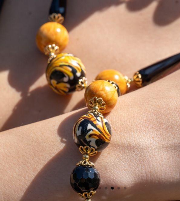 bracciale jebels , in ceramica fatto a mano , pietre naturali , fatto in sicilia