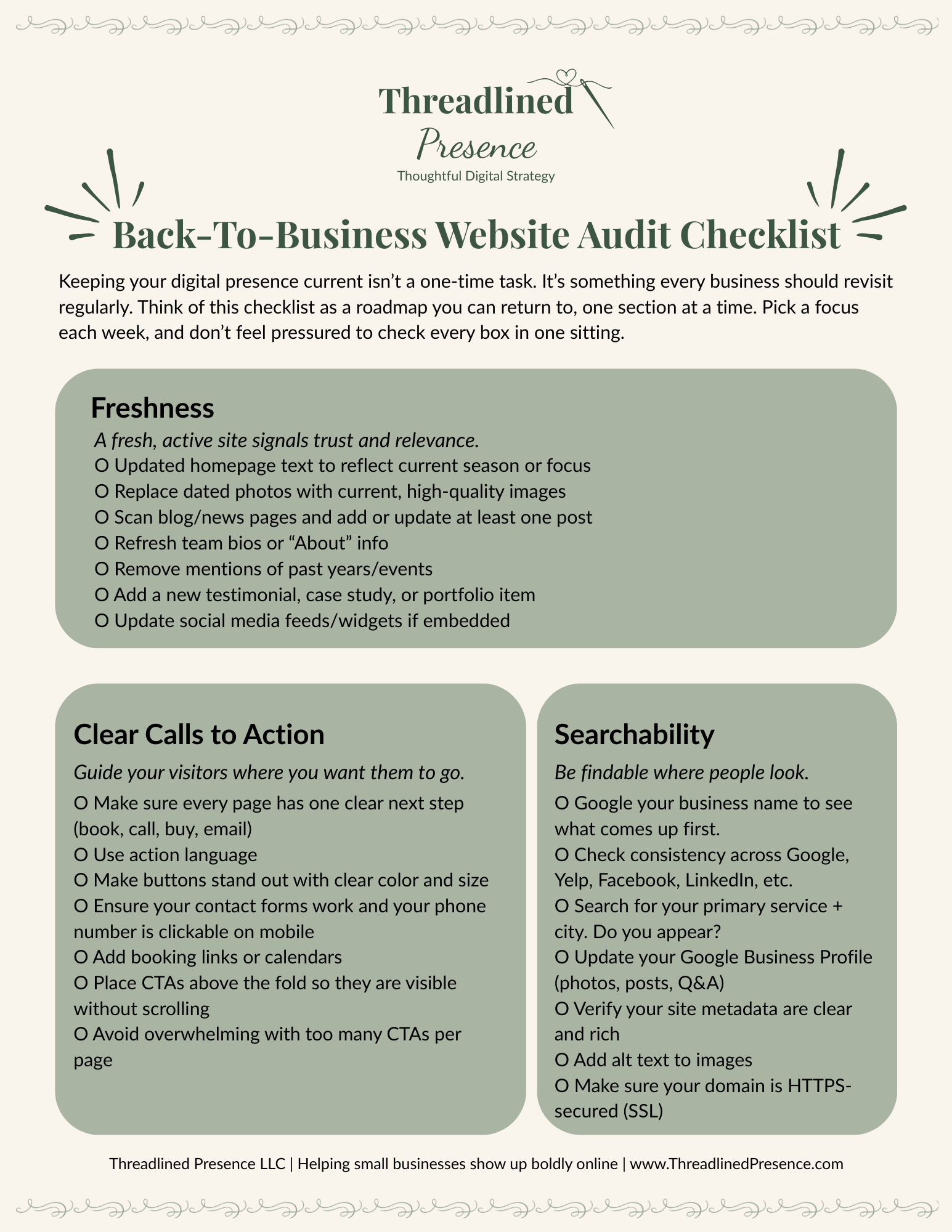 Website Audit Checklist page one