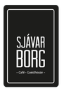 A black and white logo for sjavar borg cafe guesthouse