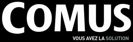 A black and white logo for comus vous avez la solution