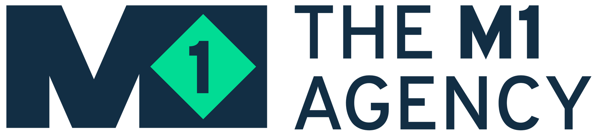The M1 Agency logo in dark navy and teal with a green diamond &ldquo;1&rdquo; icon