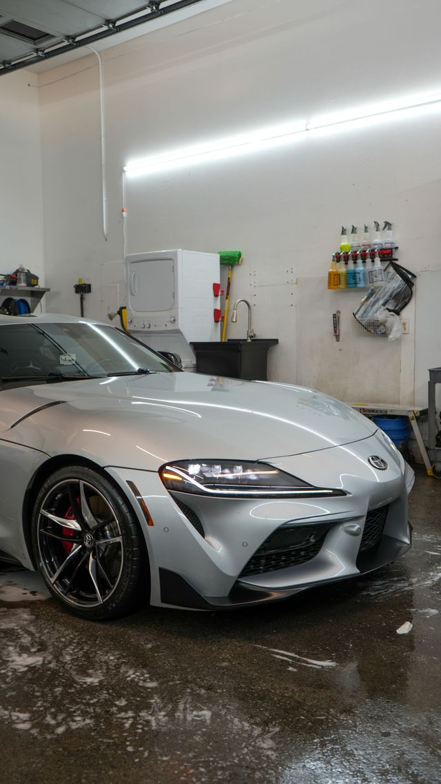 Silver Toyota Supra in the A1 Auto Detailing shop