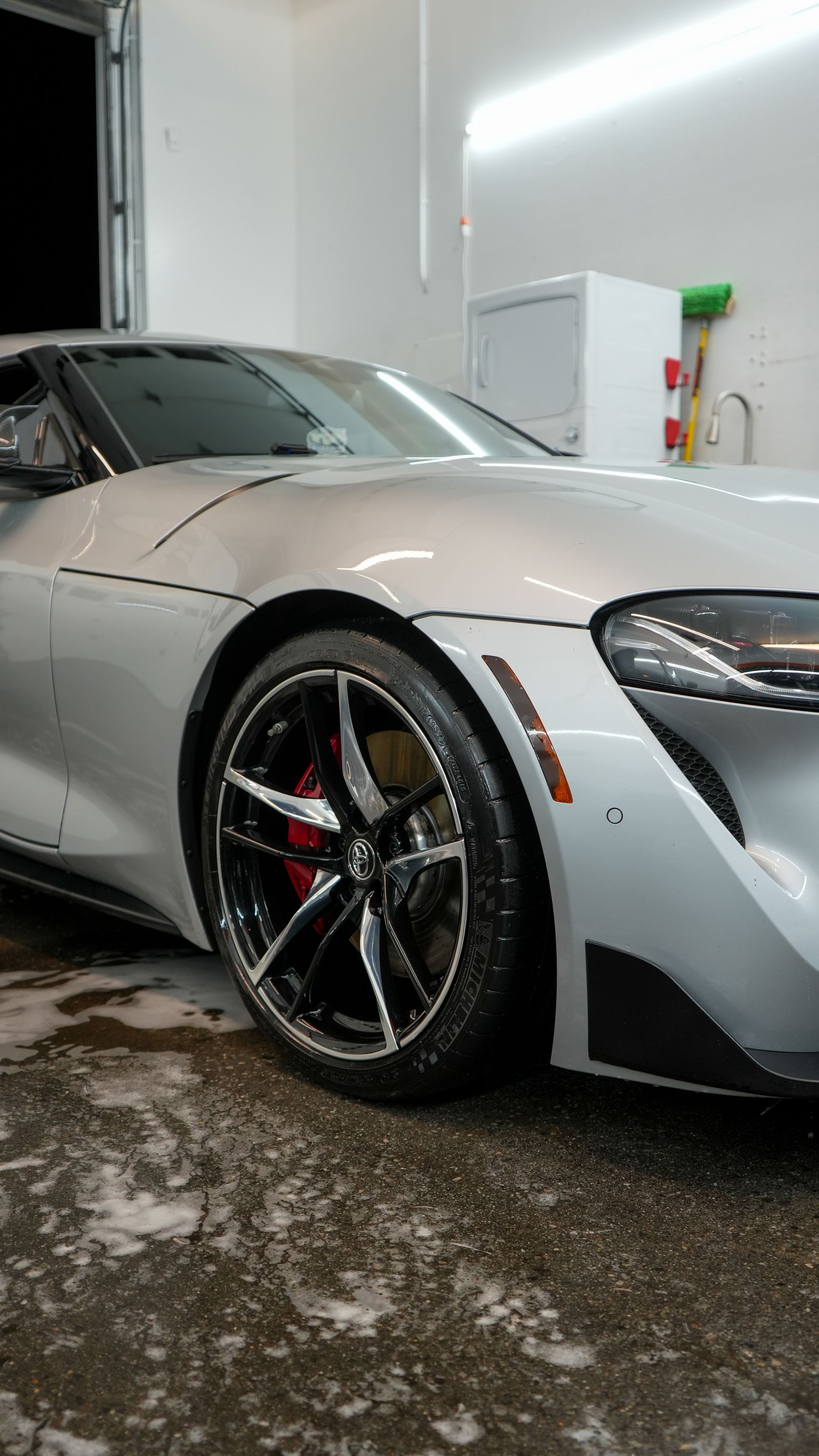 Toyota Supra wheel and front end after detailing