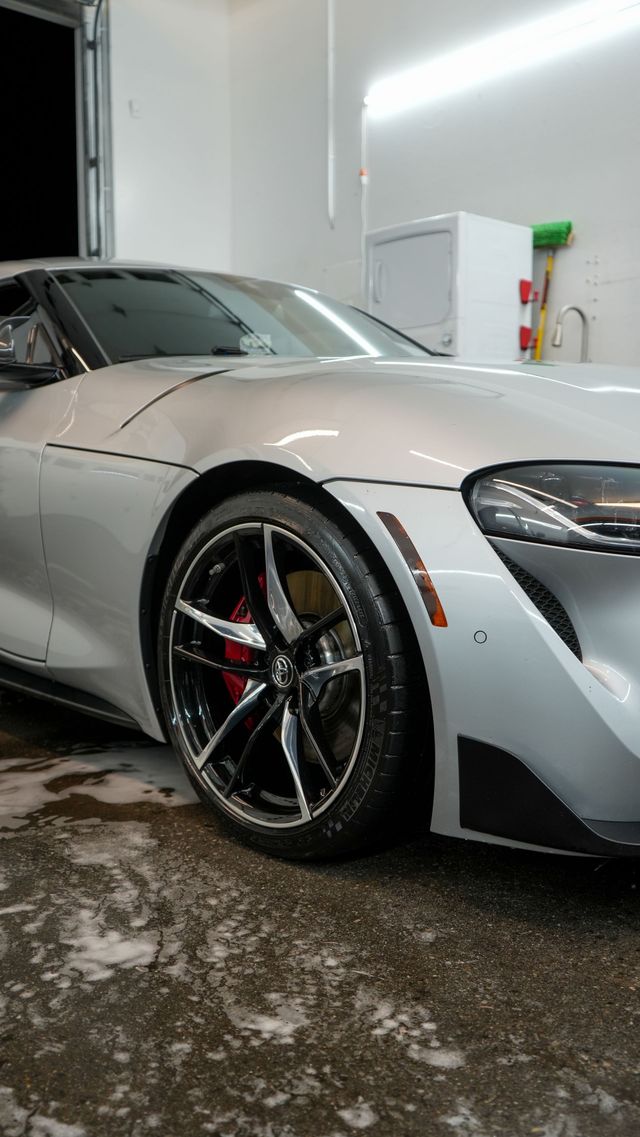 Toyota Supra wheel and front end after detailing