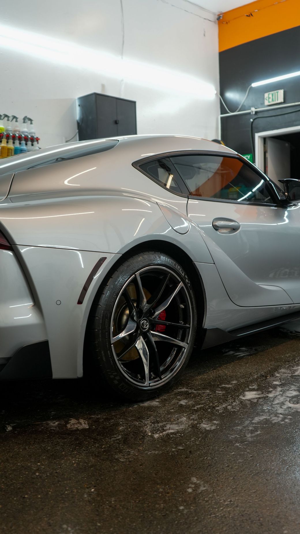Silver Toyota Supra after a full detail