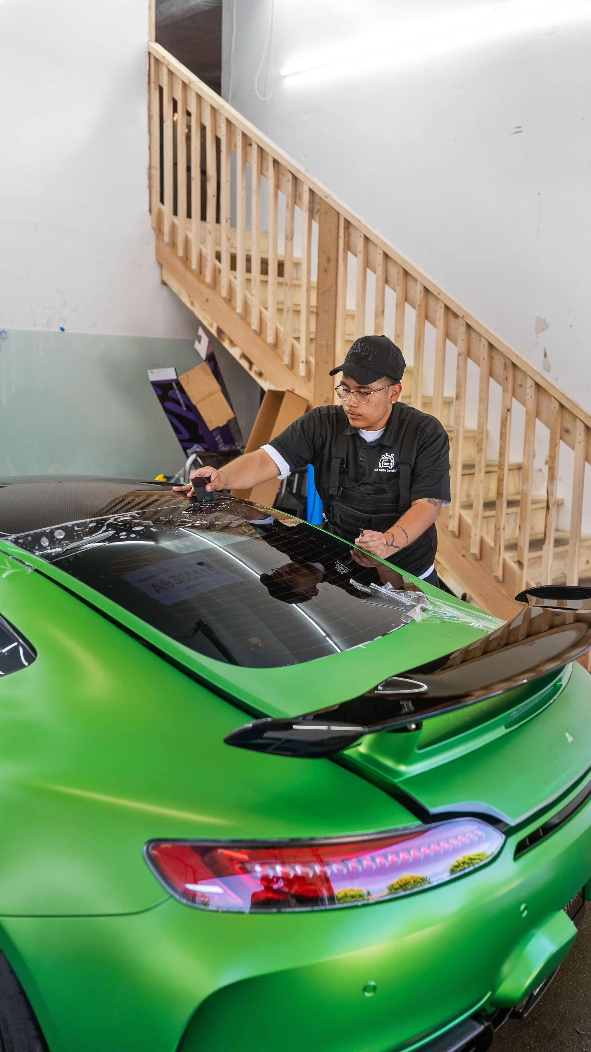 Vinyl wrap laid across a car hood
