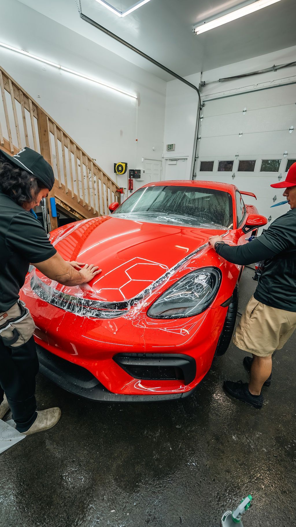 Close-up of paint protection film application