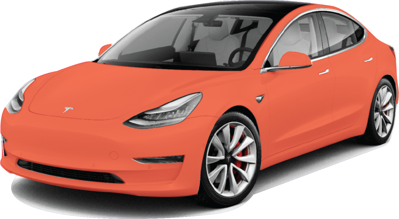 Full Car PPF package coverage: every painted panel of the car highlighted in orange