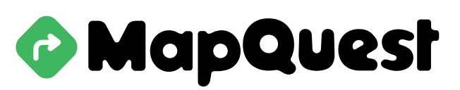 A mapquest logo with a green arrow on a white background.