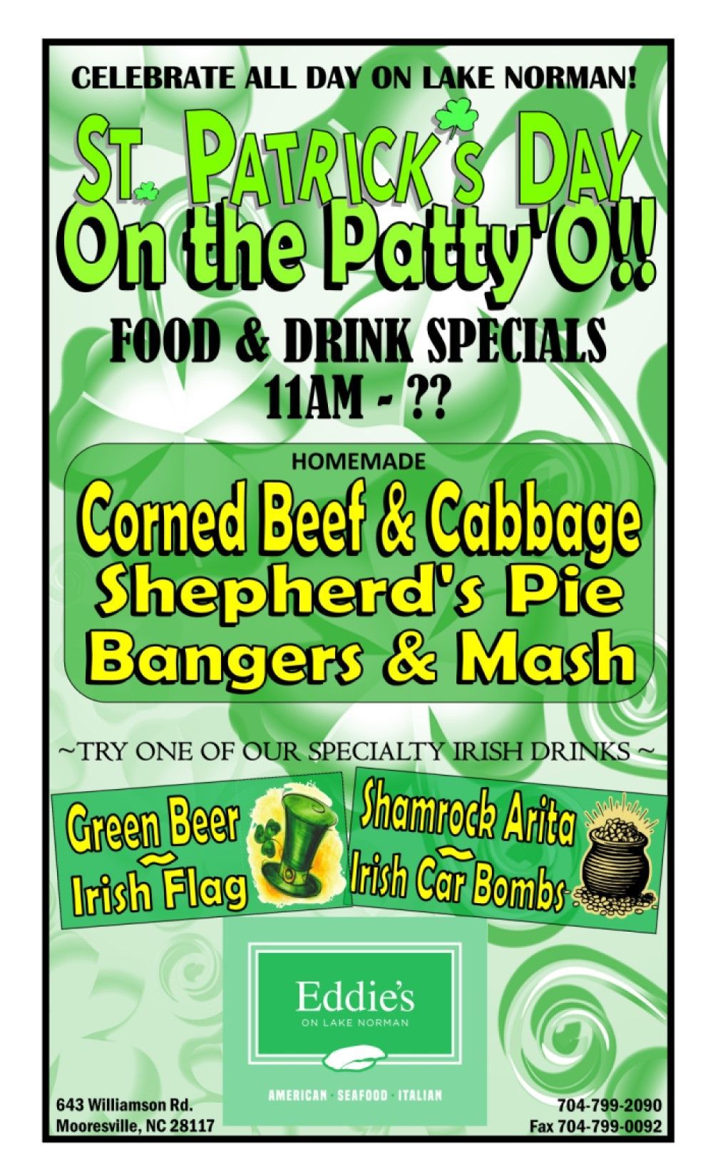 Celebrate St. Patrick’s Day on the Patty-O at Eddie’s on Lake Norman 16 Celebrate St. Patrick’s Day on the Patty-O at Eddie’s on Lake Norman