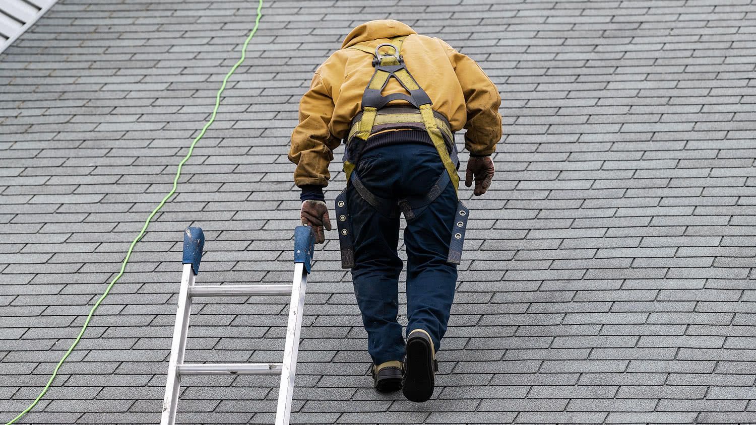Roof Climbing on Roof to Repair Roofing