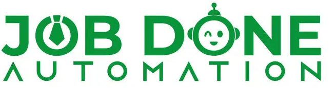 A green logo for job done automation with a face on it.