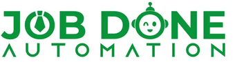 A green logo for job done automation with a face on it.