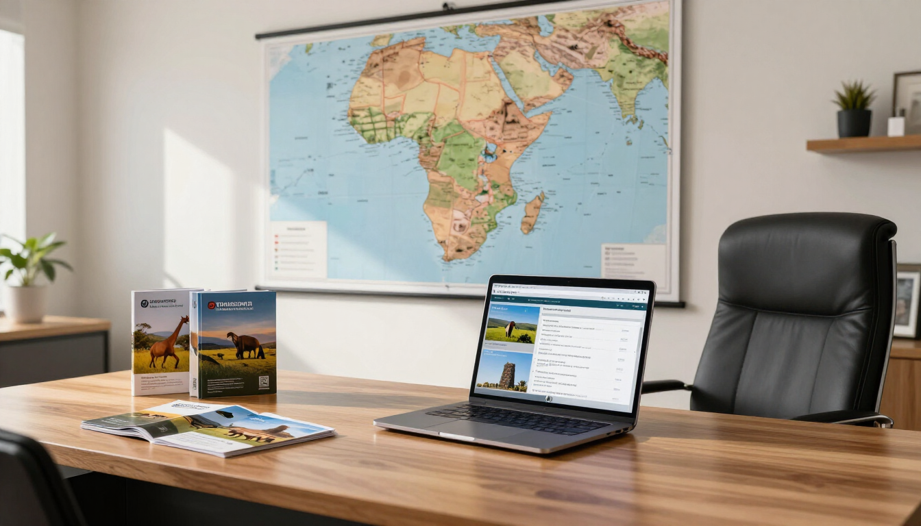 Professional travel desk with tourism industry resources