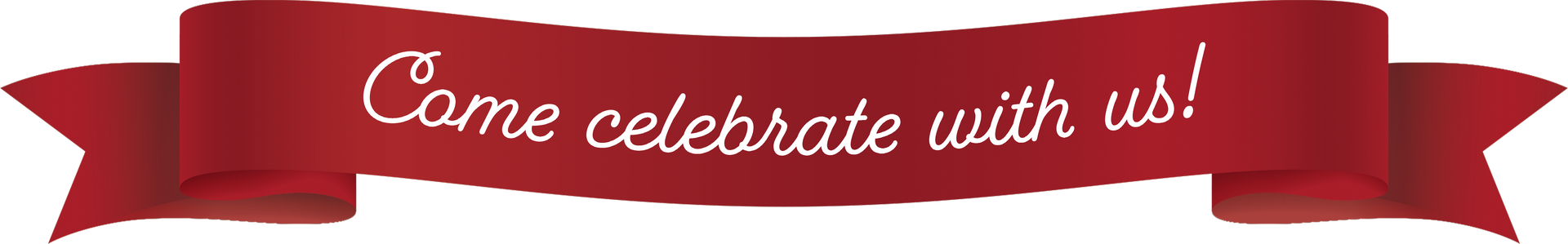 Red ribbon with white text: