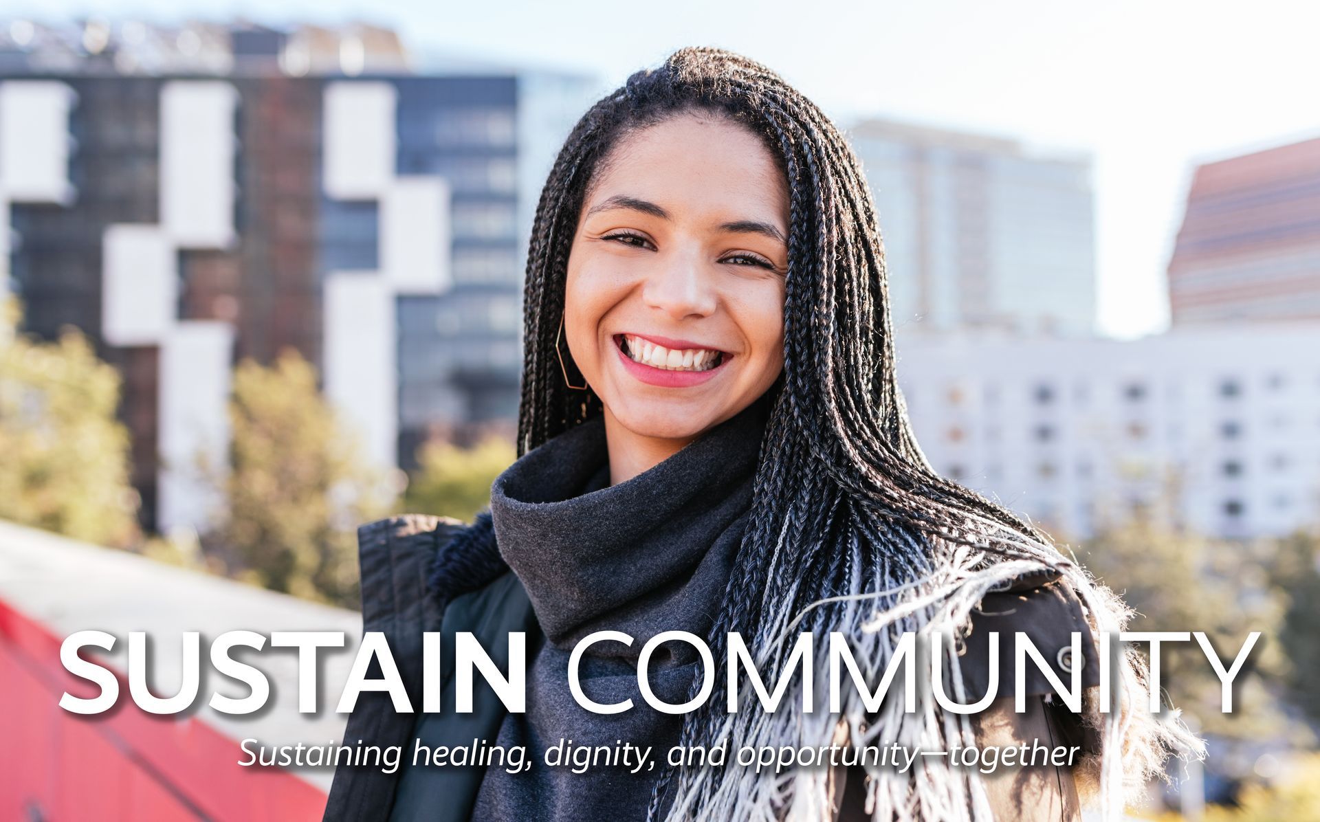 Happy Woman and the Sustain Community logo