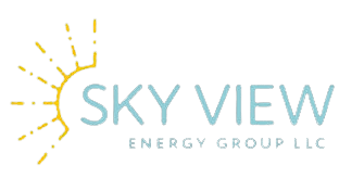 Sky View Energy Group LLC logo with blue text and a yellow sunburst graphic